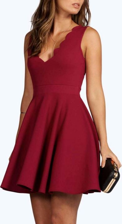 scallop plunge skater dress
